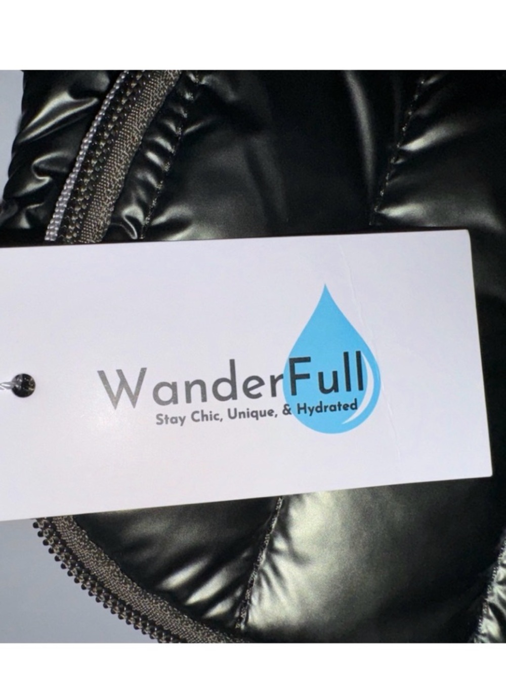 NWT•Wanderfull Hydro Bag•Shiny Black Quilted Sling Belt Bag•Missing Strap - Picture 2 of 7